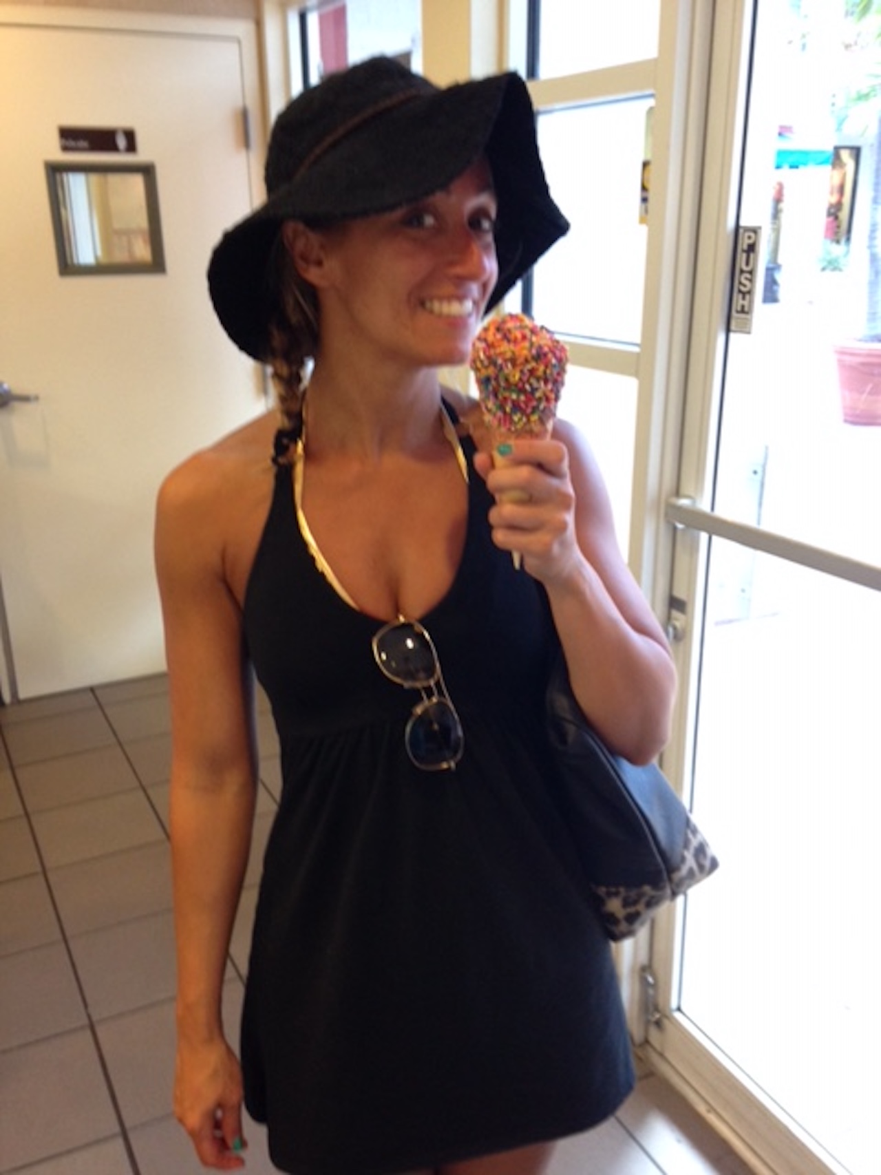 woman holding carvel ice cream cone
