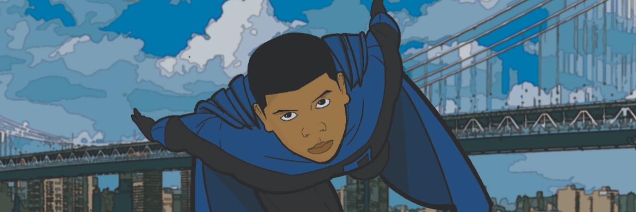 Screenshot of Jetpulse Comics site. Superhero boy flying, wearing a blue cape.