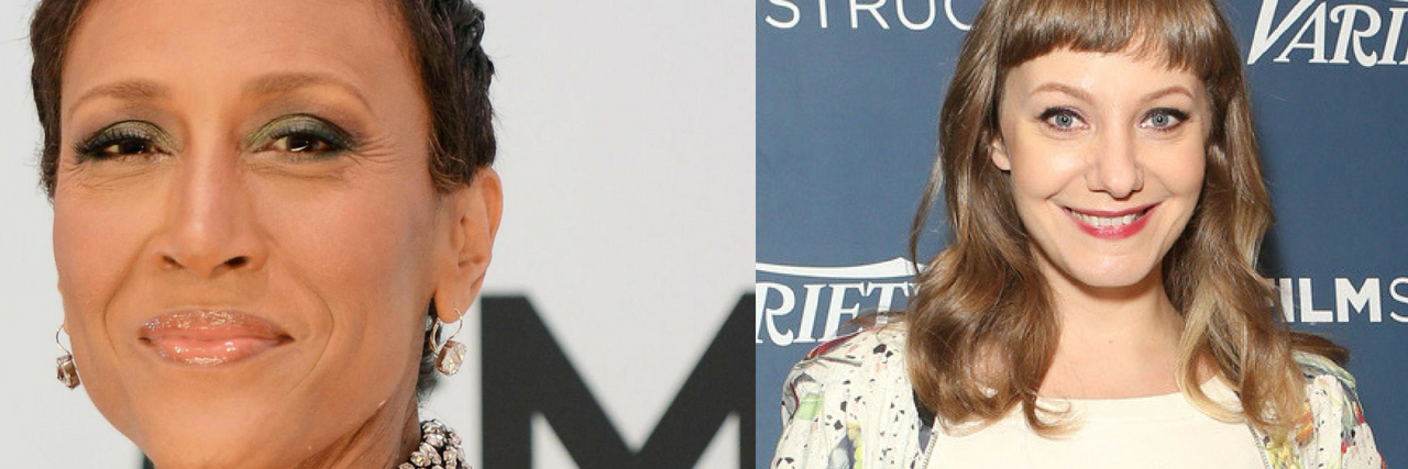 10 Celebrities Who Have a Rare Disease side by side photo of robin roberts and emily gordon