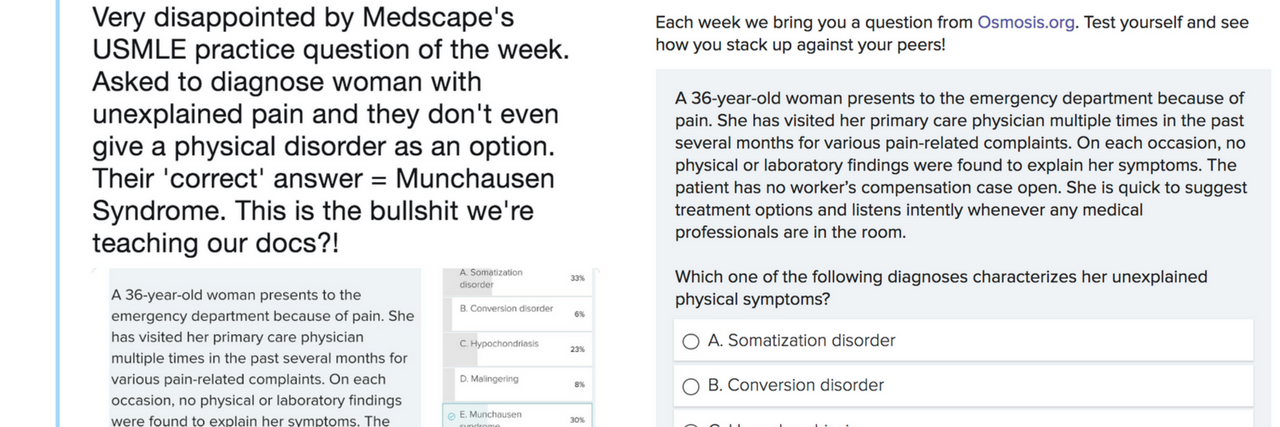Twitter Calls Out Practice Medical Exam Question for Medical Misogyny Tweet and Medscape question