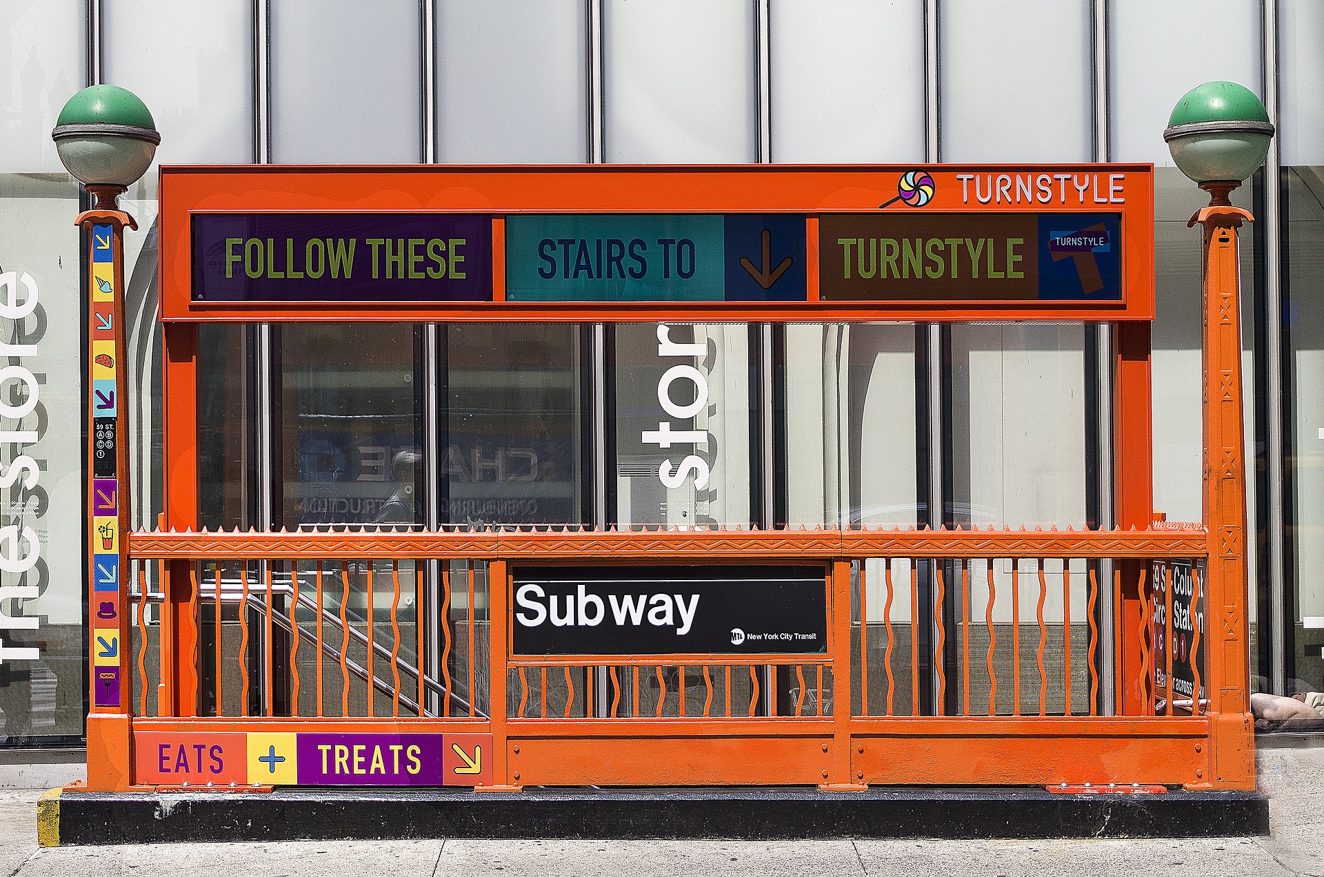 New York City Subway entrance with stairs.