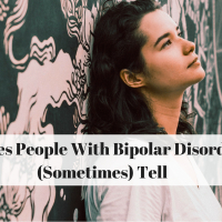 A woman leaning against a wall, looking up. text reads: 14 Lies People With Bipolar Disorder (Sometimes) Tell
