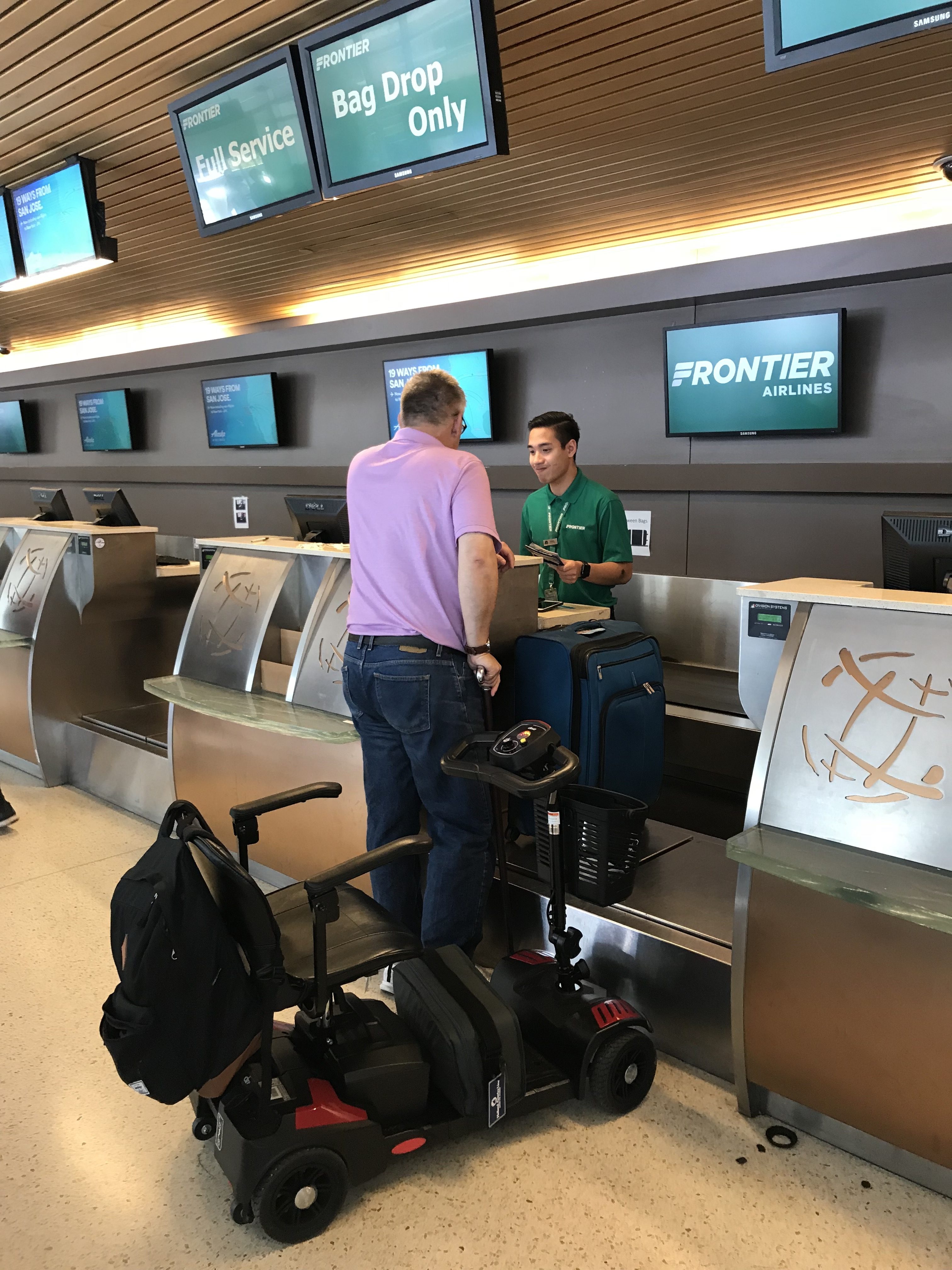 Checking in to fly with a scooter.