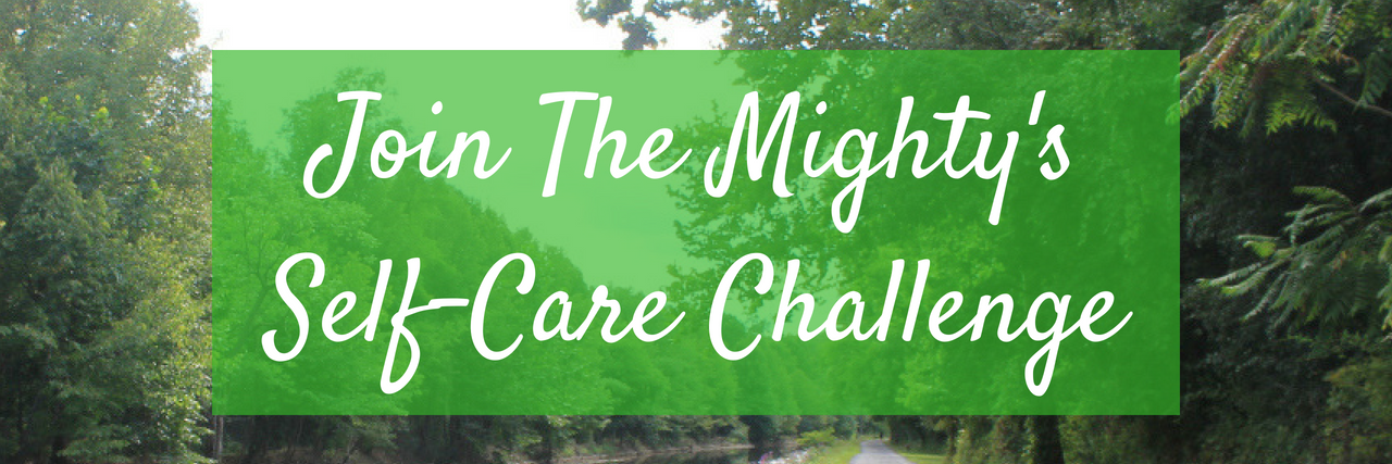 August's My Mighty Month Challenge Is to Enjoy the Outdoors Section of the Erie Canal path, New York. Over the photo it reads "Join The Mighty's Self-Care Challenge"