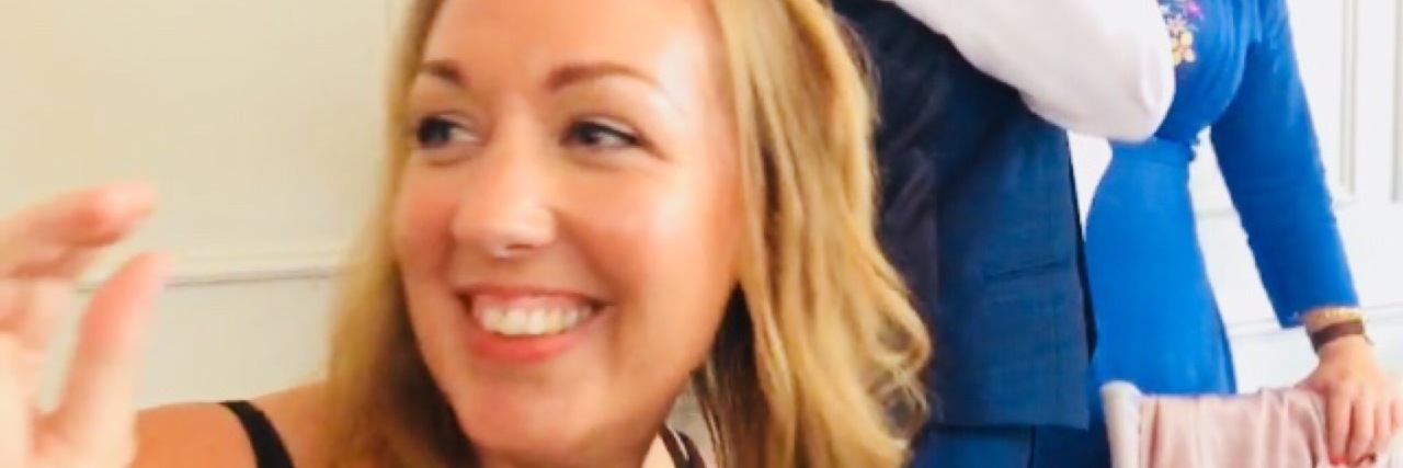 What Weddings Can Cost a Spoonie With Fibromyalgia A collage of two images, one a photo of the writer at the wedding. The other of her exhausted in bed.