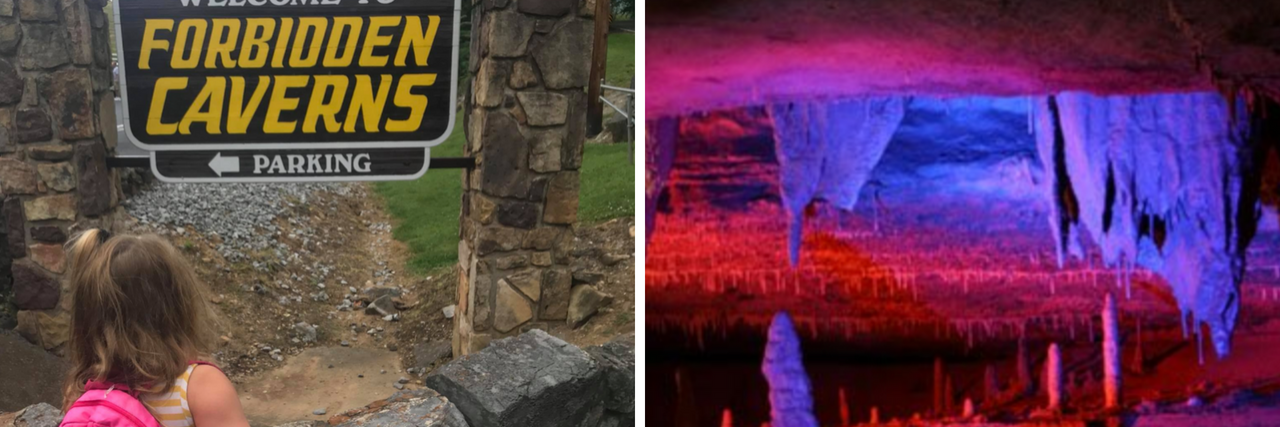 Mom Says Autistic Daughter Was Kept From Entering Forbidden Caverns Forbidden Caverns entrance with Stella's back to the camera and inside the caverns