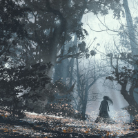 woman in mysterious dark forest,illustration painting