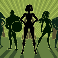 silhouettes of superheroes
