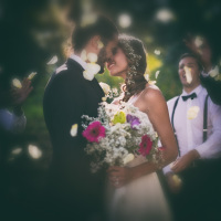 Bride and groom kissing on their wedding day.