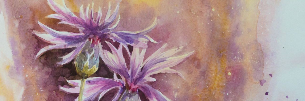 Chronic Pain Makes Me Complicated, Not Lazy Painting of cornflowers.
