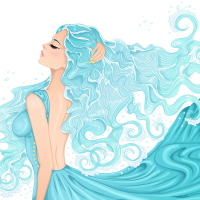 illustration of woman with turquoise hair and dress