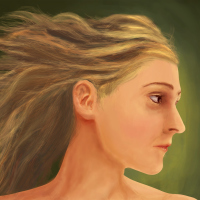 illustration of a woman with blonde hair against a green background