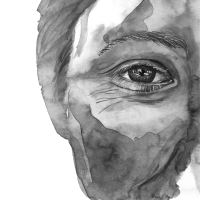 Watercolor drawing of a man's head