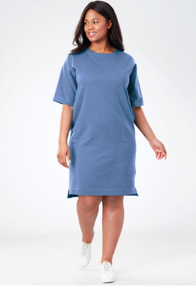 short blue fleece dress from woman within