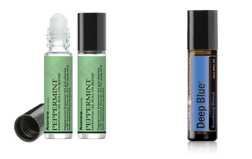peppermint essential oil roll on, and doterra deep blue essential oil roll on