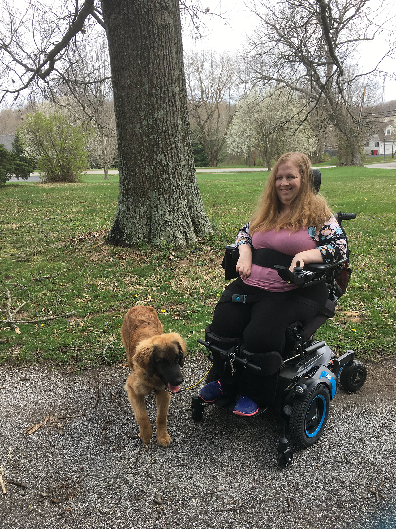 Karin in her standing wheelchair.