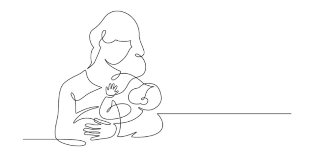 Continuous line drawing of mother holding baby