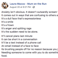 Laura Mazza and a portion of her Facebook post.