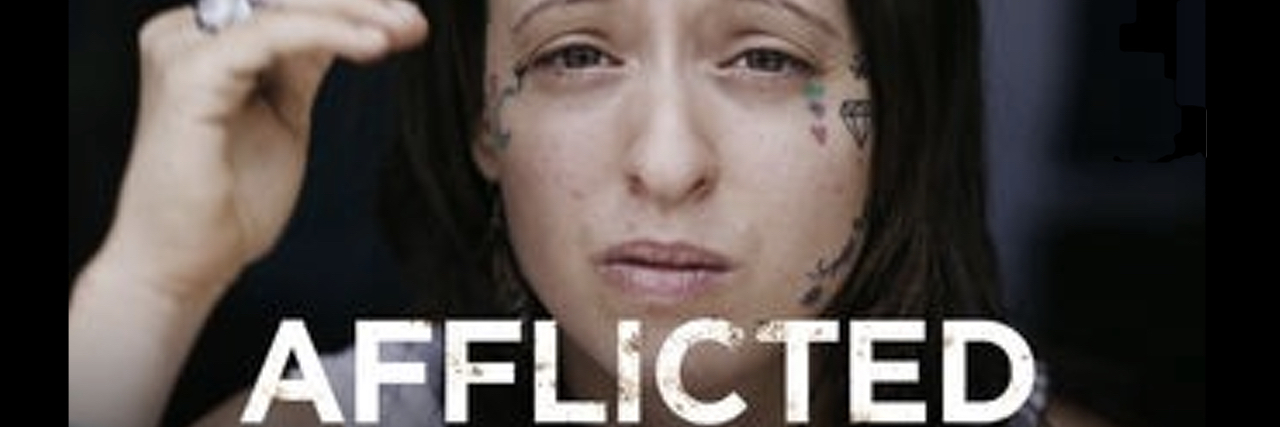 Afflicted: Letter to Netflix Signed by Monica Lewinsky, Lena Dunham "Afflicted" promo image, shows a white woman with short black hair and bangs.