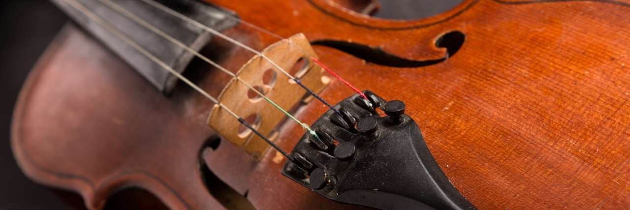 Close-up view of a violin.