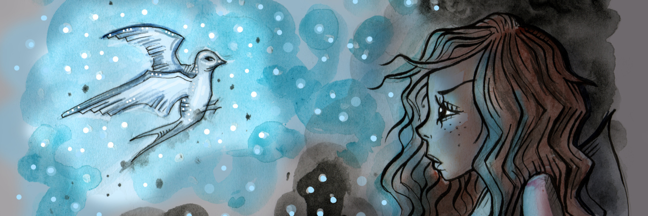 People With Disabilities and Suicide Prevention Sad girl with bird bringing hope.