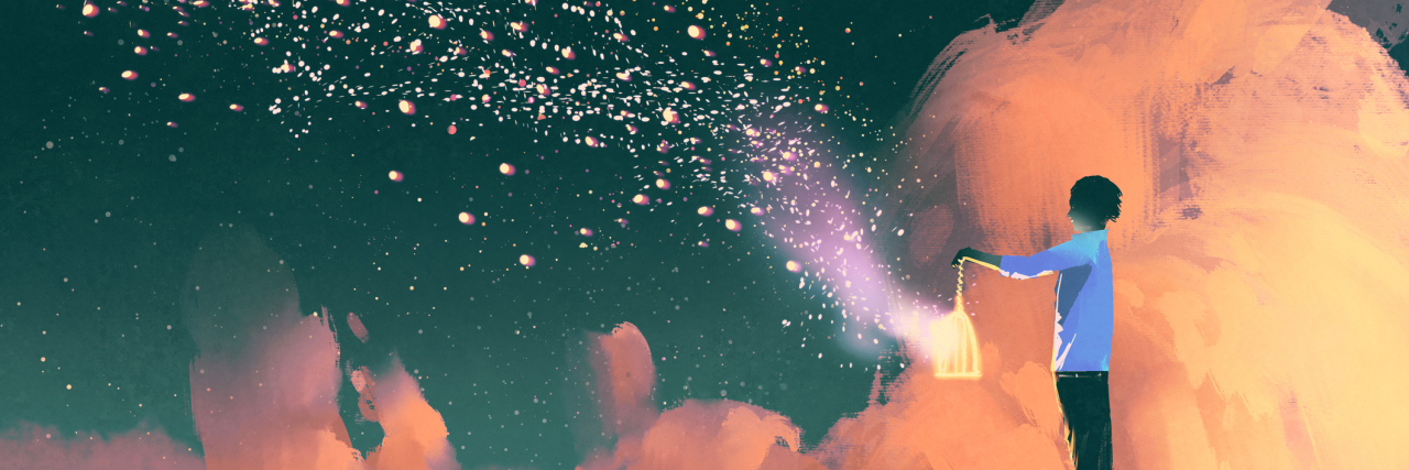 People With Chronic Illness Can Still Make a Difference illustration of a man holding a cage with floating star dust