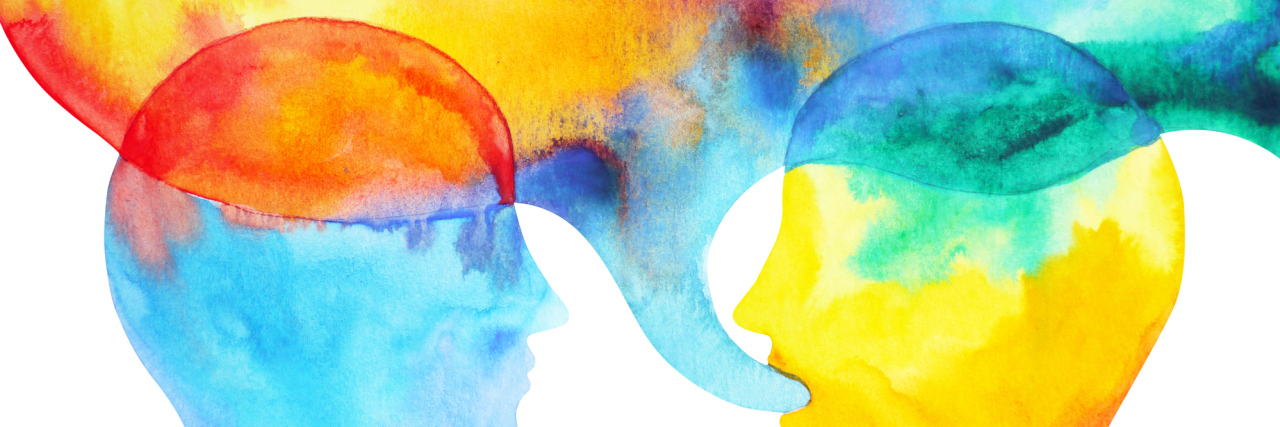 My Experience With Lupus and Not Looking Sick Watercolor image of one person talking to another person