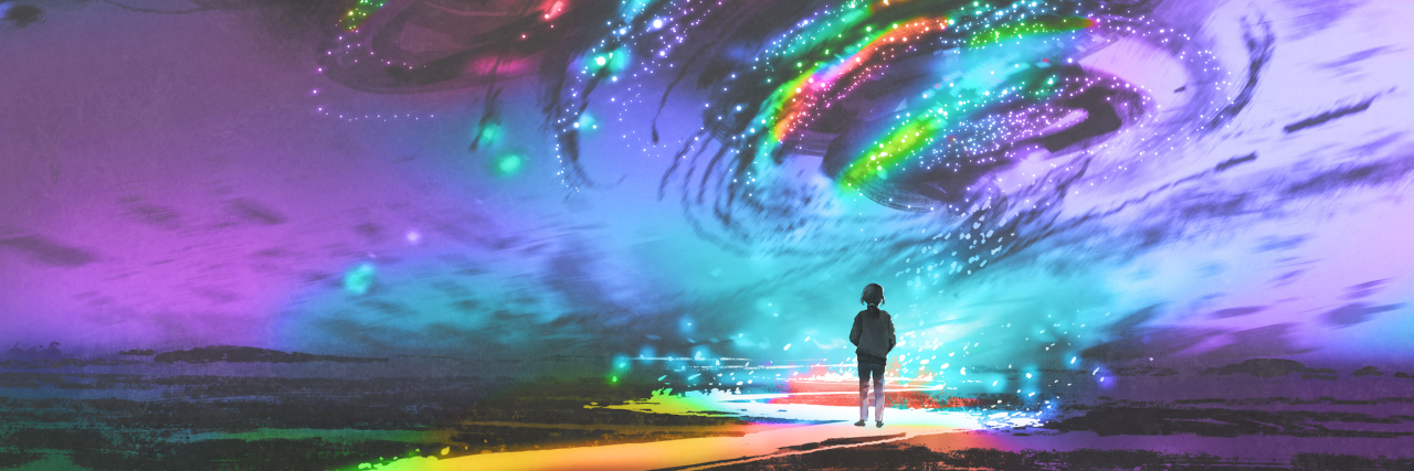 illustration of girl looking at the fantasy cosmic storm