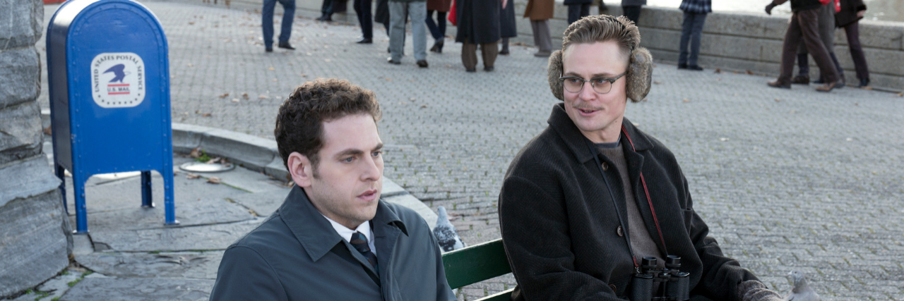 Netflix's 'Maniac' Season 1, Episode 1: 'The Chosen One!' Owen sits on a bench outside with Grimsson.