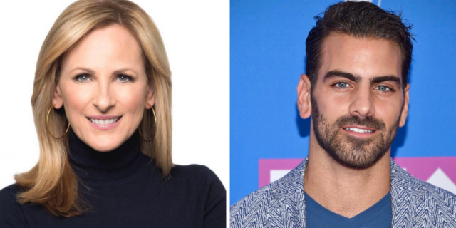 Marlee Matlin wearing a black turtle neck and Nyle DiMarco on the VMAs red carpet.