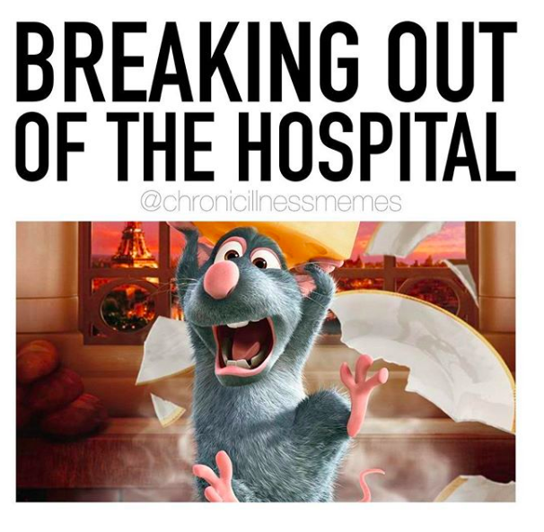 ratatouille breaking a plate with text breaking out of the hospital