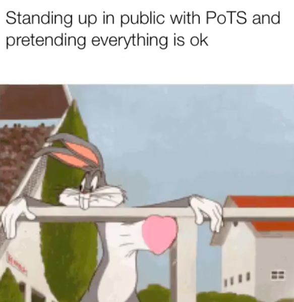 standing up in public with POTS and pretending everything is ok: bugs bunny with his heart beating out of his chest