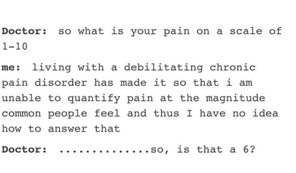 text of person describing pain to doctor and doctor says so, is that a 6 then?