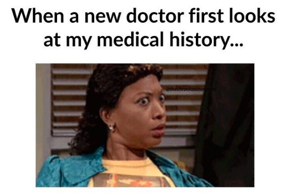 when a new doctor first looks at my medical history with image of woman making surprised face
