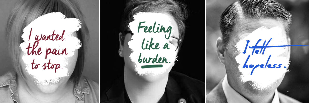 We Tell Suicidal People to 'Get Help.' But What Happens When They Do? three faces in black and white covered by text