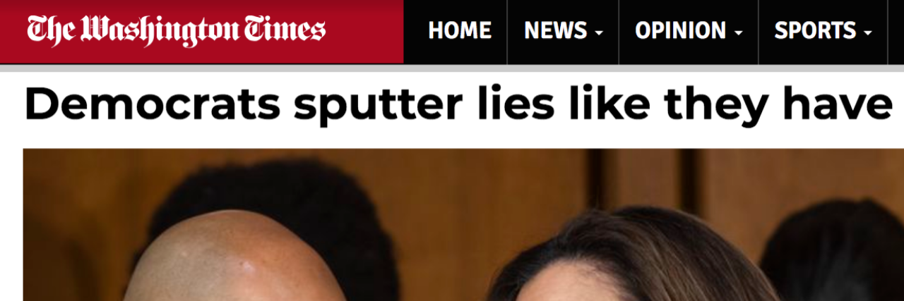 The Washington Times Changes Offensive Tourette's Headline The Washington Times logo with a portion of the opinion articles headline showing.