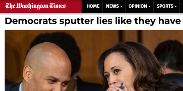 The Washington Times logo with a portion of the opinion articles headline showing.