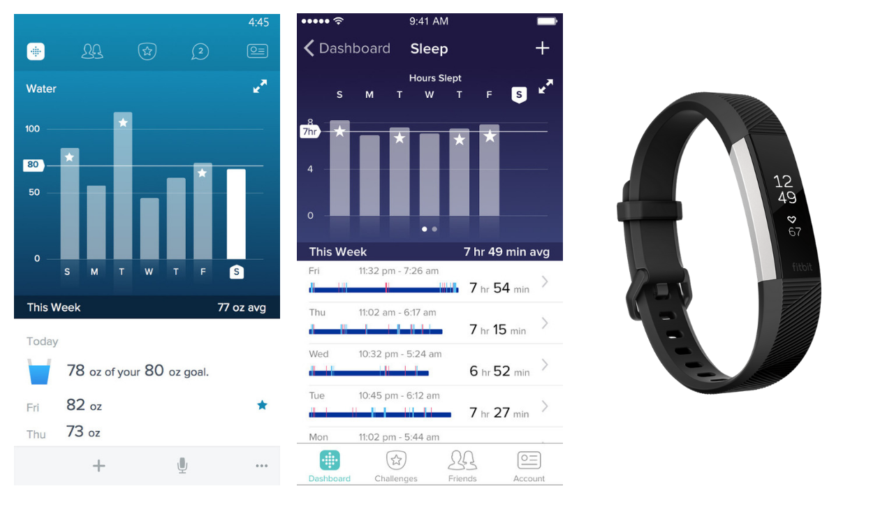 screenshots from fitbit app, and a fitbit