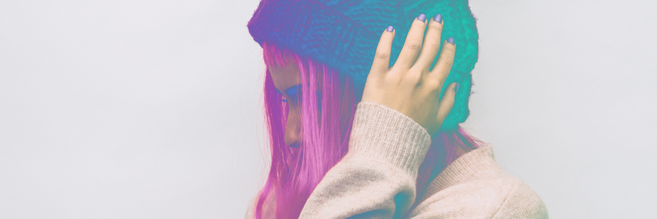 When You're Too Sick to Be Healthy, Yet Not Sick Enough to Be Sick the girl in the hat beanie. the double exposure effect with a gradient