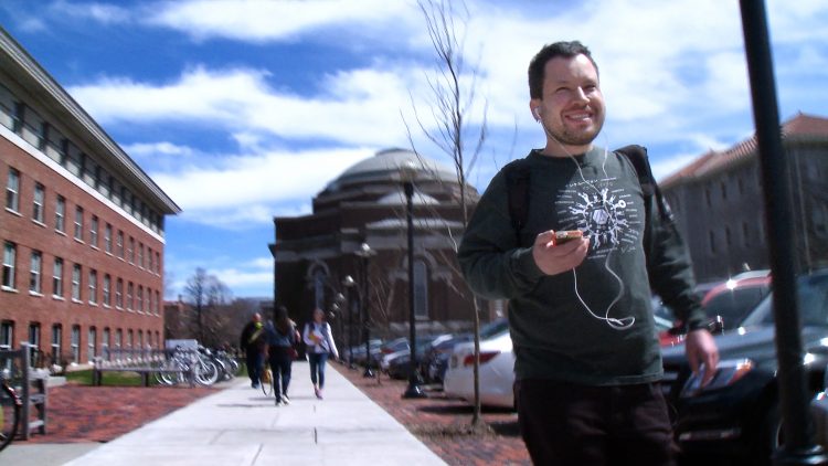 Micah walking to class in Dan Habib's film