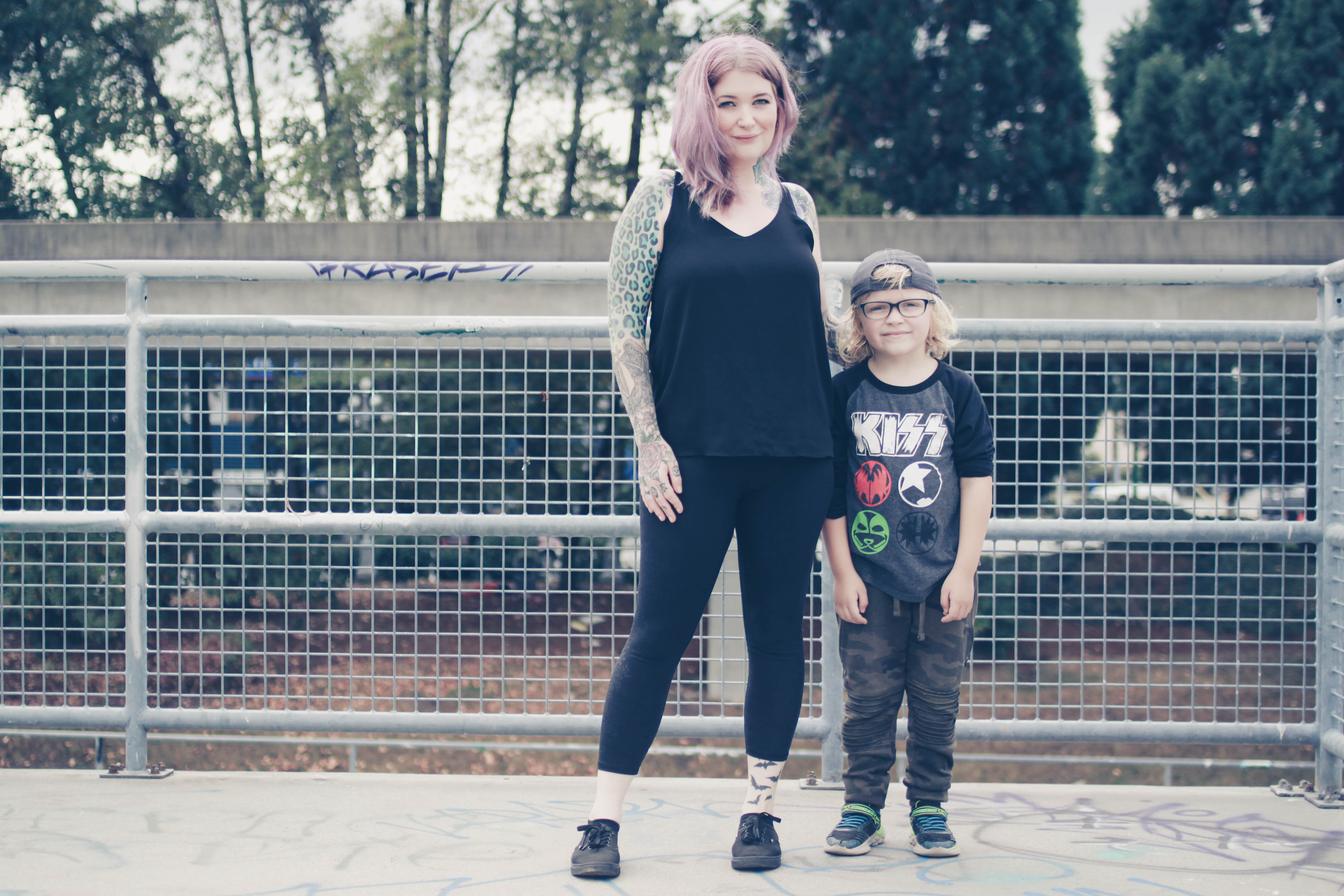 the author standing outside with her son