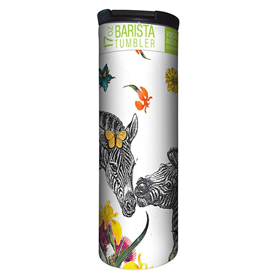 Travel mug with a zebra and flower print