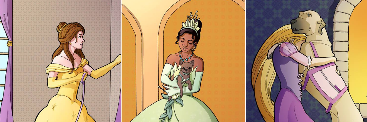 Disabled Artist Reimagines Disney Princesses With Their Service Dogs