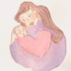 Watercolor image of mother holding a baby.
