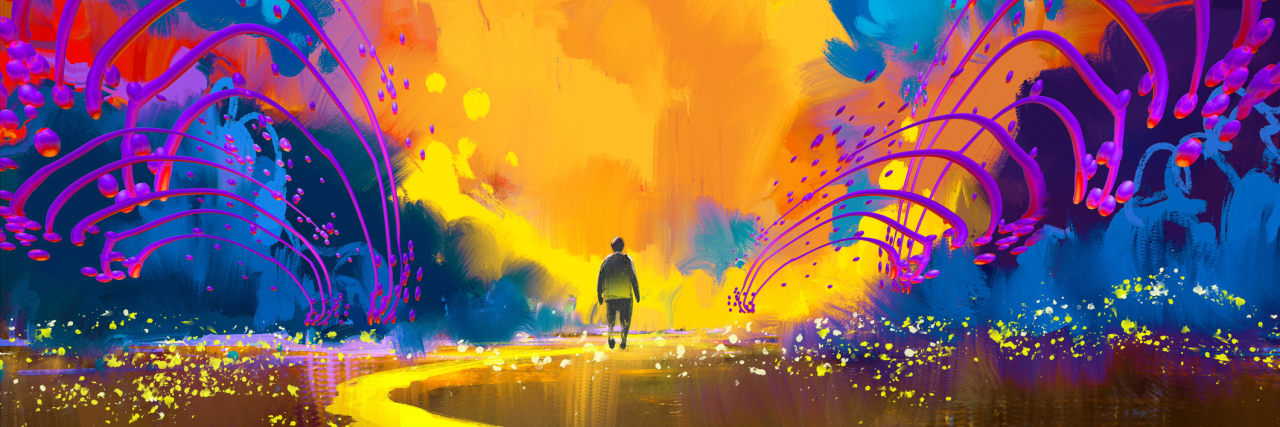 13 Things I Hear a Lot as Someone Living With a Chronic Illness man walking to abstract colorful landscape,illustration painting
