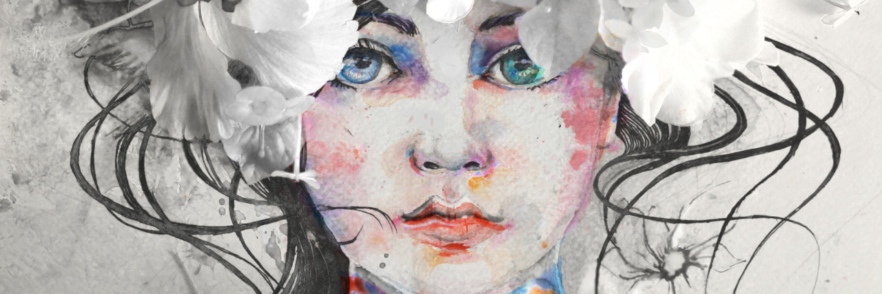 To the People Who Think I Have an Easy Life After My Car Crash Drawn watercolor of woman face decorated with real colorful flowers.