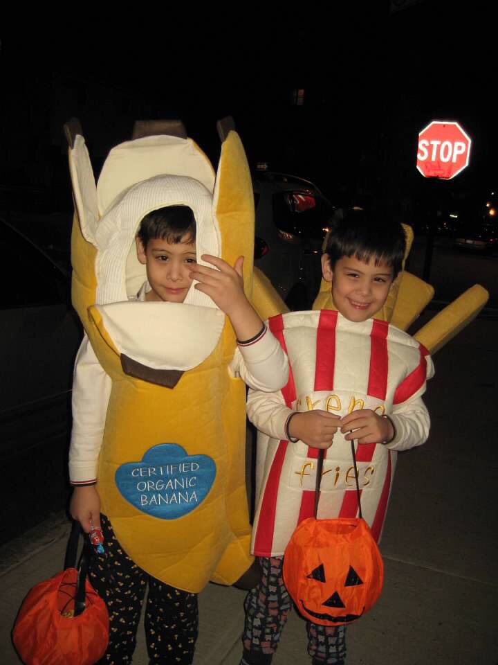boys with autism dressed as a banana and french fries for halloween