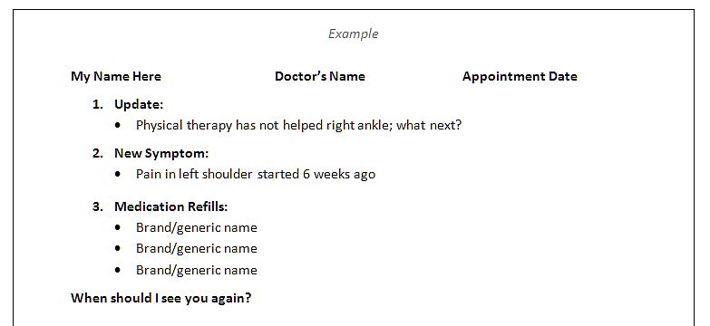 Sample questions list for medical appointments