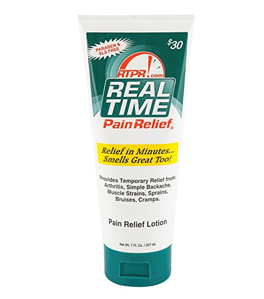 Bottle of Real Time Pain Relief Cream.