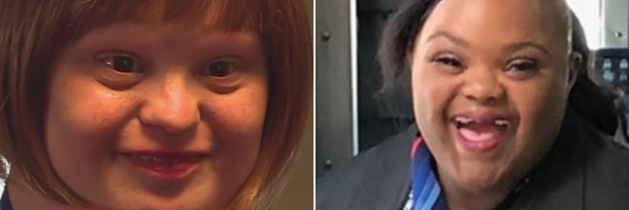 Women With Down Syndrome Made Honorary Flight Attendants Banner image of Tracy Sharp and "Princess" Pooser